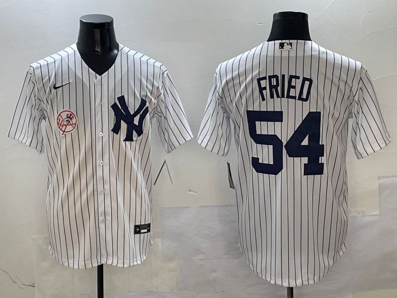 Men New York Yankees #54 Fried White Stripe Game Nike 2025 MLB Jersey style 7